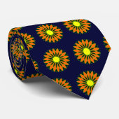 Orange Geometrische Blume - Dunkelblau Krawatte (Gerollt)