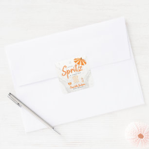 Orange gepunktete Baby Spritz Baby Shower Quadratischer Aufkleber