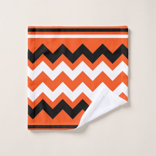 Orange gerader Schwarzweiss-zig gemustert Badhandtuch Set (Waschlappen)