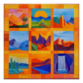 Orange Gerahmt Desert Art Grid - farbenfroh geomet Poster (Vorderseite)