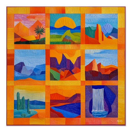 Orange Gerahmt Desert Art Grid - farbenfroh geomet Poster (Vorderseite)