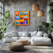 Orange Gerahmt Desert Art Grid - farbenfroh geomet Poster