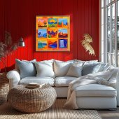 Orange Gerahmt Desert Art Grid - farbenfroh geomet Poster