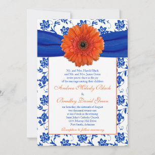 Orange Gerber Cobalt Floral Wedding Einladung