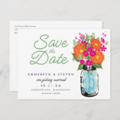 Orange Gerber Daisies Mason Jar Save the Date Ankündigungspostkarte (Vorne/Hinten)