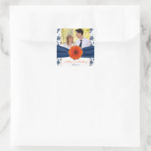 Orange Gerber Daisy Navy Damask Wedding Stickers (Tasche)