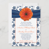Orange Gerber Daisy Navy Floral Wedding Einladung (Vorderseite)