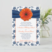 Orange Gerber Daisy Navy Floral Wedding Einladung (Stehend Vorderseite)