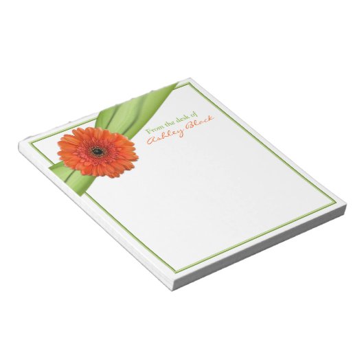 Orange Gerber Daisy Ribbon Personalisiert Notepad Notizblock (angewinkelt)