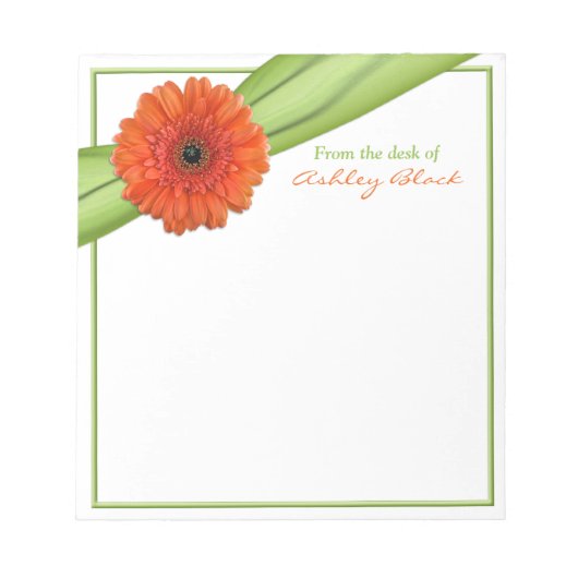 Orange Gerber Daisy Ribbon Personalisiert Notepad Notizblock (Vorderseite)