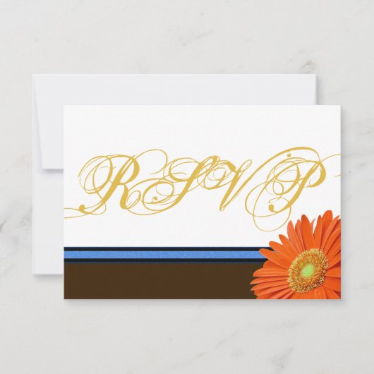 Orange Gerbera Blue Brown mit Gold Script UAWG RSVP Karte (Vorderseite)