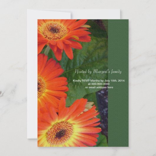 Orange Gerbera daisa floraler Abschluss Einladung (Rückseite)