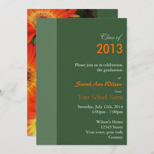 Orange Gerbera daisa floraler Abschluss Einladung (Vorne/Hinten)