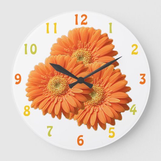 Orange Gerbera Daisies Clock Große Wanduhr (Vorderseite)