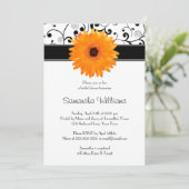 Orange Gerbera Daisy Black Scroll Brautparty Einladung (Stehend Vorderseite)