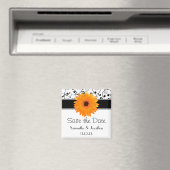Orange Gerbera Daisy Black Scroll Save the Date Magnet (In Situ (Geschirrspüler))