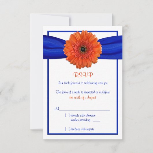 Orange Gerbera Daisy Blue Wedding Repair Card RSVP Karte (Vorderseite)
