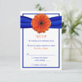 Orange Gerbera Daisy Blue Wedding Repair Card RSVP Karte (Stehend Vorderseite)