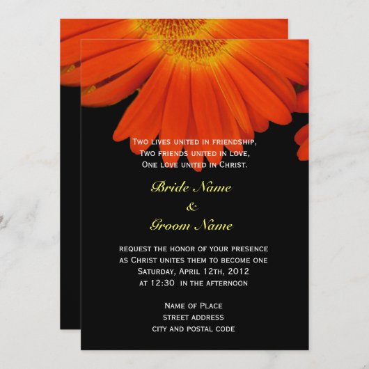 Orange gerbera daisy Blume Christlich Einladung (Vorne/Hinten)