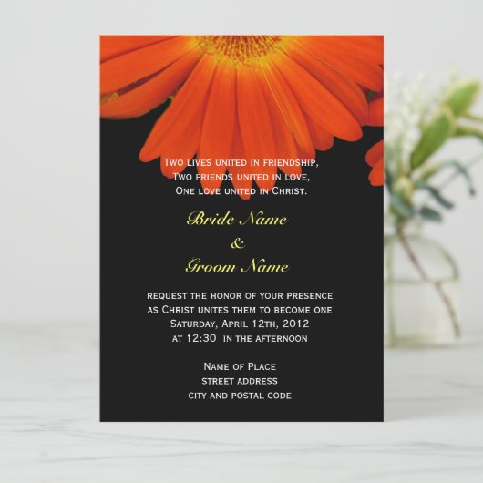 Orange gerbera daisy Blume Christlich Einladung (Stehend Vorderseite)