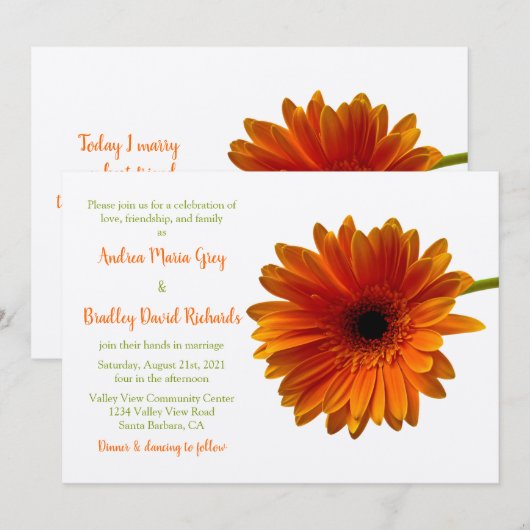 Orange Gerbera Daisy Blume Wedding Einladung (Vorne/Hinten)