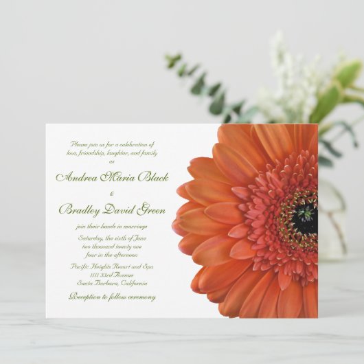 Orange Gerbera Daisy Blume Wedding Einladung (Stehend Vorderseite)