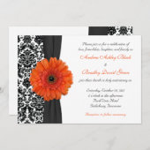 Orange Gerbera Daisy Damask Einladung zur Hochzeit (Vorne/Hinten)