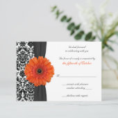 Orange Gerbera Daisy Damask Wedding Replik Card RSVP Karte (Stehend Vorderseite)