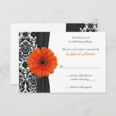 Orange Gerbera Daisy Damask Wedding Replik Card RSVP Karte (Vorne/Hinten)
