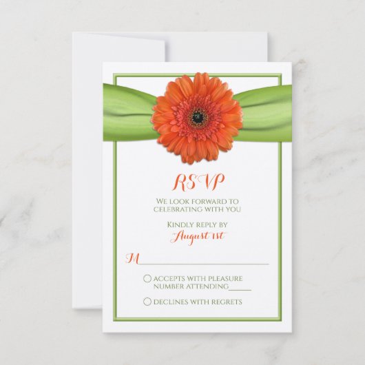 Orange Gerbera Daisy Green Wedding Repair Card RSVP Karte (Vorderseite)