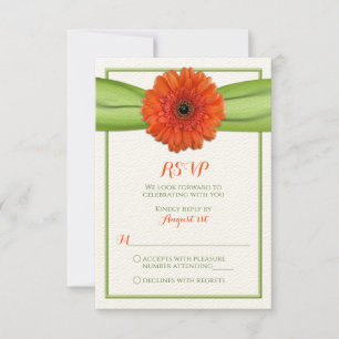 Orange Gerbera Daisy Green Wedding Repair Card RSVP Karte
