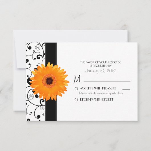 Orange Gerbera Daisy mit Black Scroll Design UAWG RSVP Karte (Vorderseite)