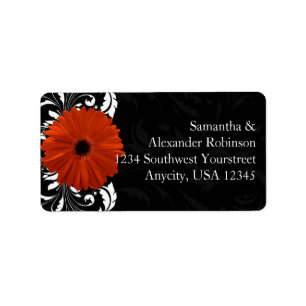 Orange Gerbera Daisy mit Schwarz-Weiß-Rollen Adressaufkleber