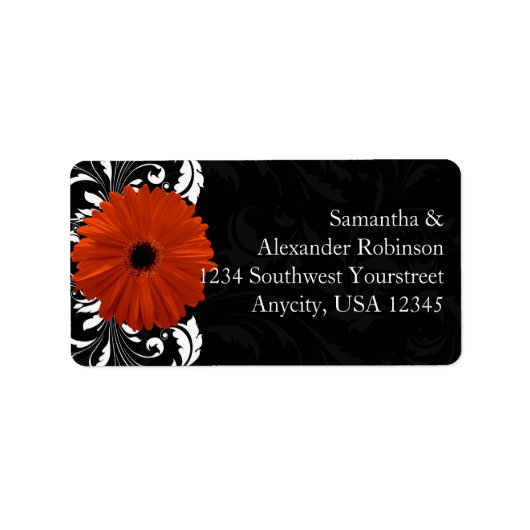 Orange Gerbera Daisy mit Schwarz-Weiß-Rollen Adressaufkleber (Vorne)