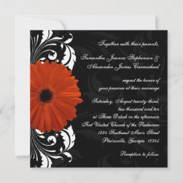 Orange Gerbera Daisy mit Schwarz-Weiß-Rollen Einladung