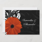 Orange Gerbera Daisy mit Schwarz-Weiß-Rollen Einladung (Rückseite)