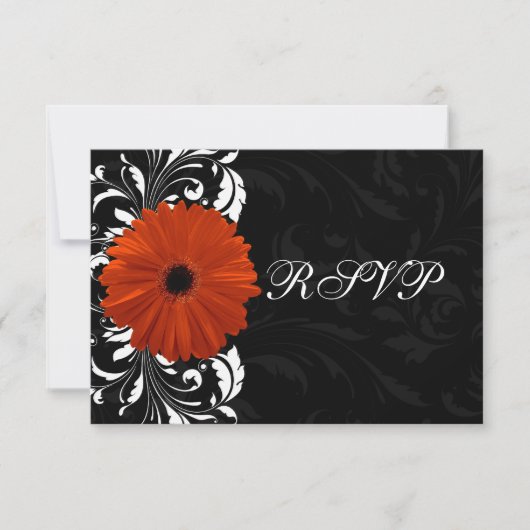 Orange Gerbera Daisy mit Schwarz-Weiß-Rollen RSVP Karte (Vorderseite)