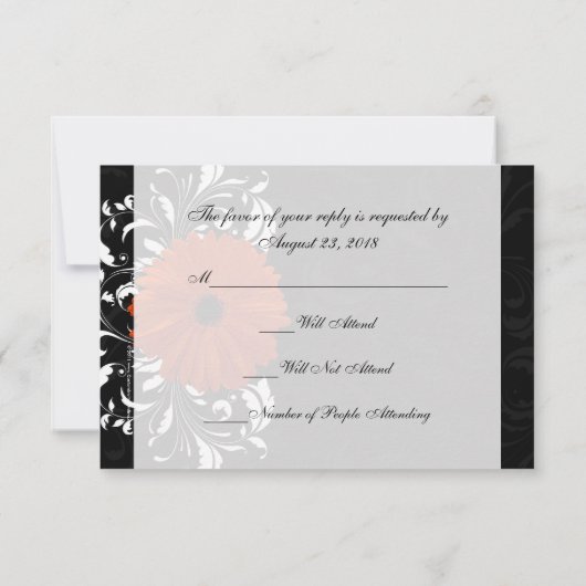 Orange Gerbera Daisy mit Schwarz-Weiß-Rollen RSVP Karte (Rückseite)