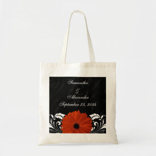 Orange Gerbera Daisy mit Schwarz-Weiß-Rollen Tragetasche