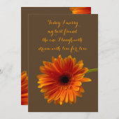 Orange Gerbera Daisy Wedding Invitation - Brown Einladung (Vorne/Hinten)