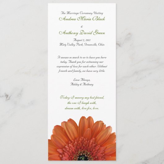 Orange Gerbera Daisy Wedding Program Programm (Vorderseite)