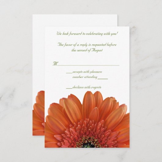 Orange Gerbera Daisy Wedding Reply RSVP Card (Vorne/Hinten)