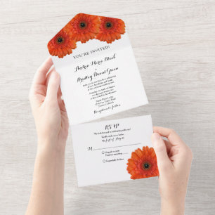 Orange Gerbera Gänseblümchen Blumen Hochzeit RSVP All In One Einladung