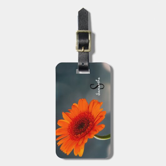 Orange Gerbera Gepäckmarke Gepäckanhänger (Vorderseite vertikal)