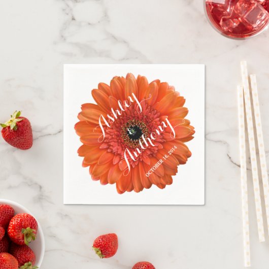 Orange Gerbera Gerber Daisy Personalisiert Wedding Serviette (Beispiel)