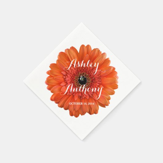Orange Gerbera Gerber Daisy Personalisiert Wedding Serviette (Ecke)