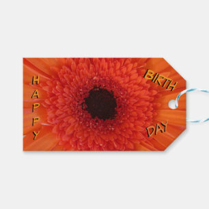 Orange Gerbera Nah Up Happy Birthday Gift Tag Geschenkanhänger