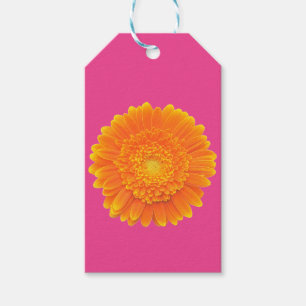 orange Gerberagänseblümchen-Blumen-Geschenkumbau Geschenkanhänger