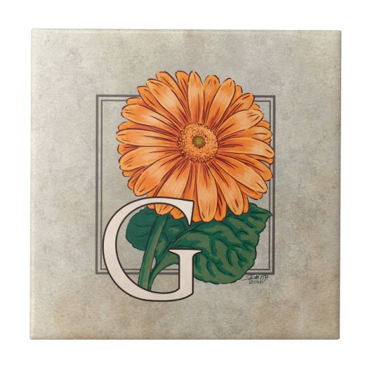 Orange Gerberas Floral Monogram Fliese (Vorderseite)