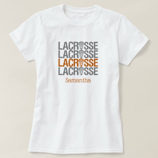 Orange gereizte Lacrosse Word T-Shirt (Design vorne)